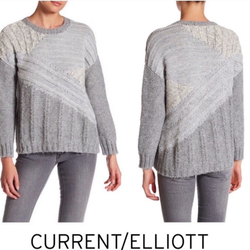 Current Elliot Mixed Cable Chunky Knit Sweater Alpaca Wool Blend‎ Gray Small